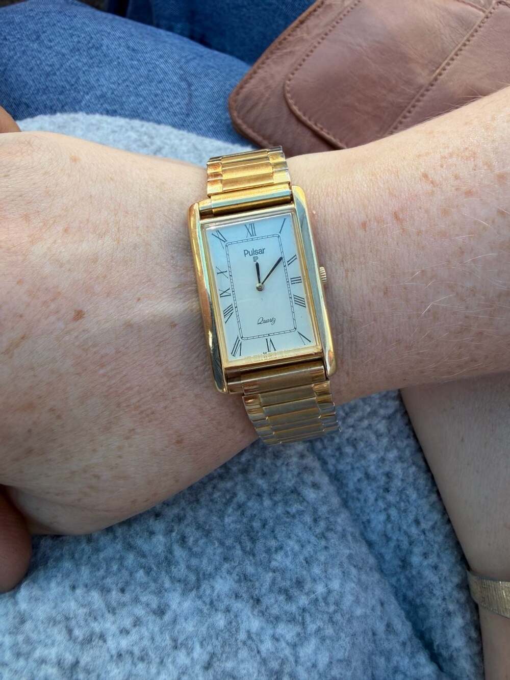 Vintage Pulsar Tank Quartz Gold Tone Watch with Speidel Band